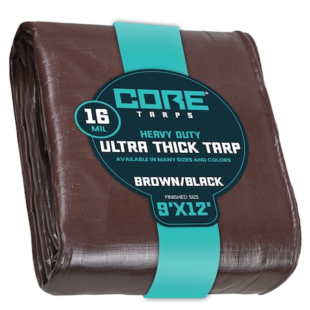 Core Tarps Heavy Duty Tarp, 12 ft L x 0.5 mm H x 9 ft W, 16 Mil, Brown/Black, Polyethylene CT-302-9X12